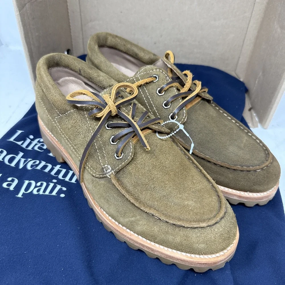 Mens 10 Taylor Stitch Ridge Moc Shoes Vibram Suede Leather Brown Tan Lace Up